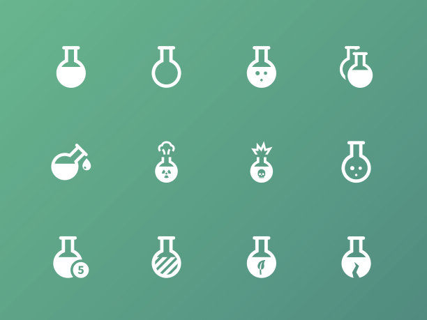 绿色背景上的烧瓶和烧瓶图标图片下载
