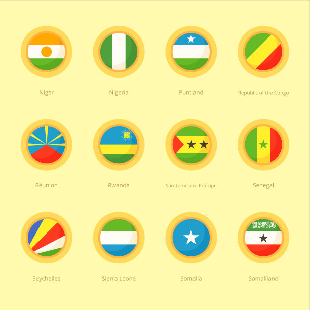 非洲圆形旗帜(尼日利亚、留尼旺、塞舌尔)图片下载