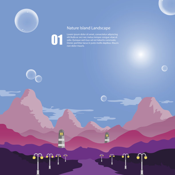 股票向量神秘的紫色森林与灯塔和泡沫的天空图片下载