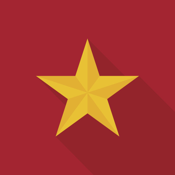 金色的星星图标与长阴影在红色的背景，扁平的设计风格图片下载