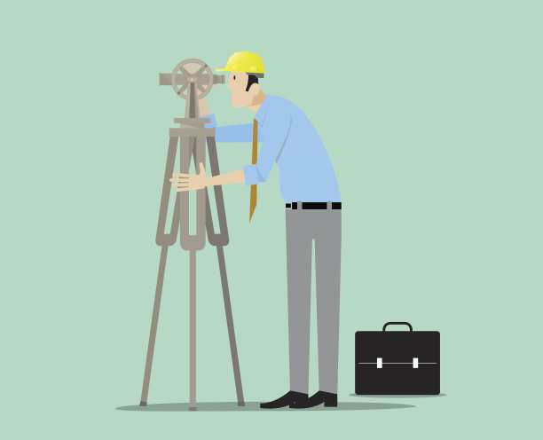 建筑工程师使用经纬仪工具进行测量。图片下载