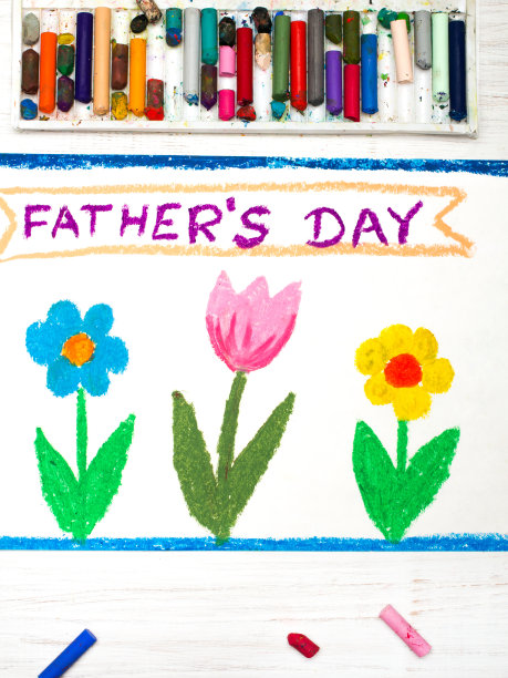 彩色图画:孩子制作的父亲节快乐卡片图片下载