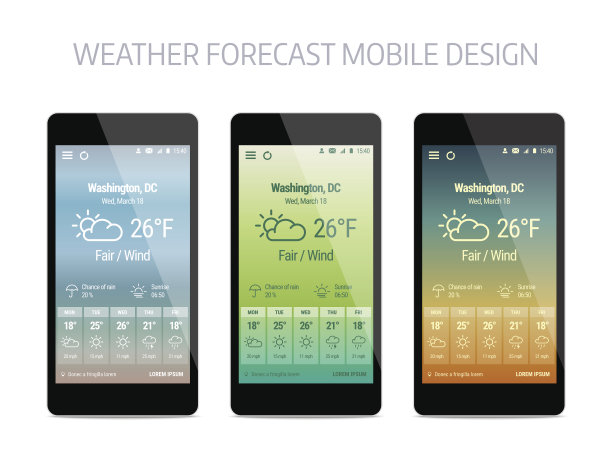 天气预报移动应用模板。图片下载