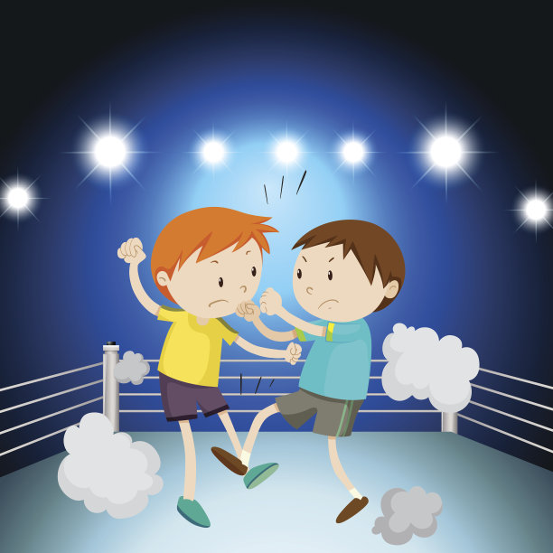 两个男孩在拳击台上打架图片下载