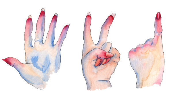 手指手势：女性的手，水彩插画图片下载