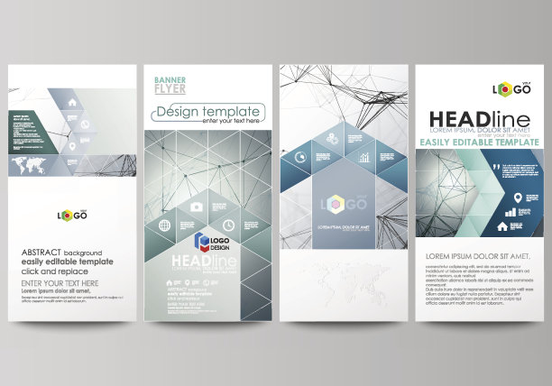 传单，现代横幅。业务模板。封面设计模板，矢量布局。遗传和化学化合物。原子，DNA和神经元。医学、化学、科学概念。几何背景图片下载