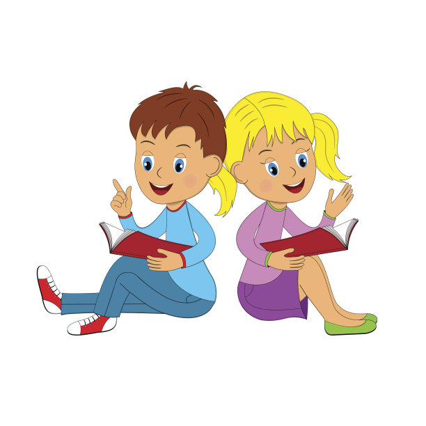 男孩和女孩坐在一起看书图片下载