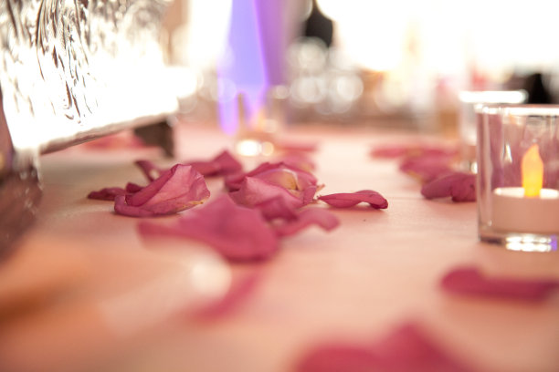 正式餐桌上的粉红色花瓣图片下载