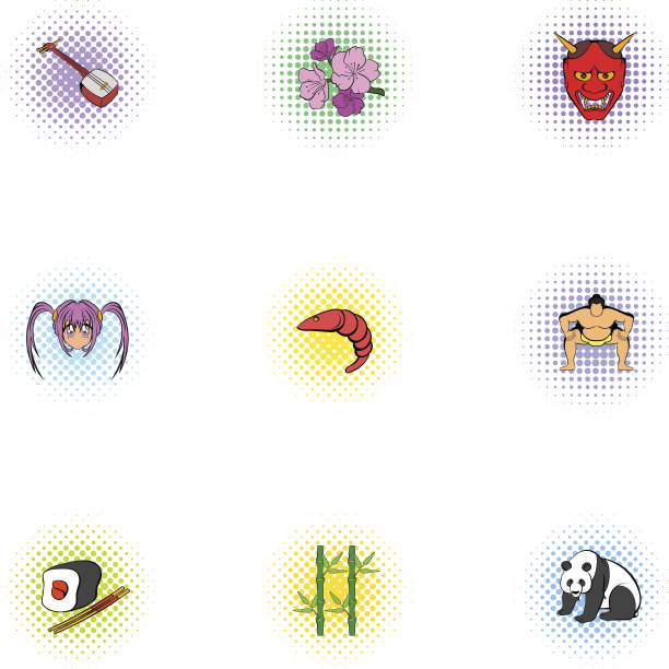 日本的旅游图标集，波普艺术风格图片下载