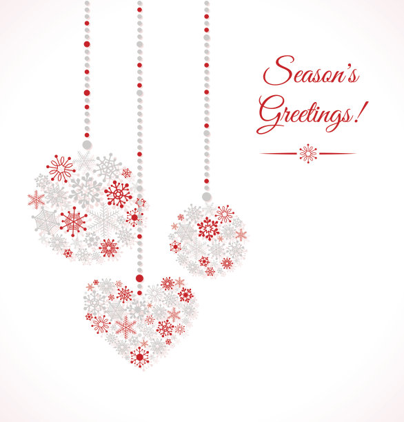 贺卡与圣诞球的雪花。图片下载