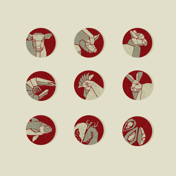 概念几何风格的食物图标矢量插图。餐厅菜单上的肉类、蔬菜和海鲜象形图图片下载