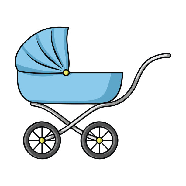 婴儿车图标在卡通风格孤立的白色背景。婴儿出生符号股票矢量插图。图片下载