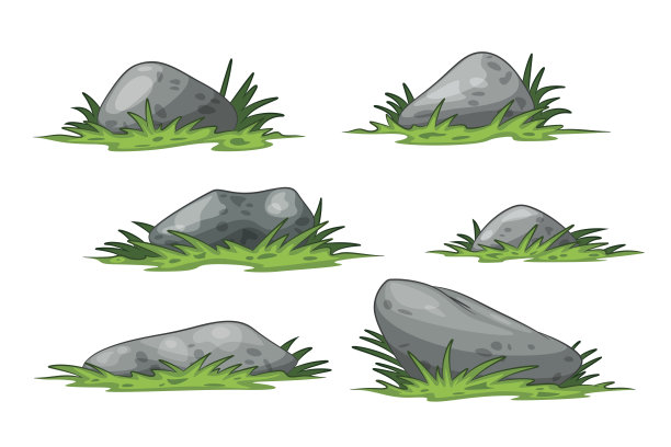 设置不同的一些卡通石头与草图片下载