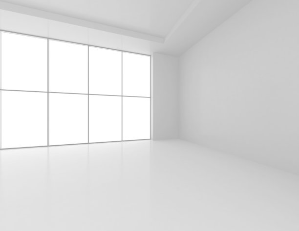 明亮的白色房间和大窗户。三维渲染图片下载