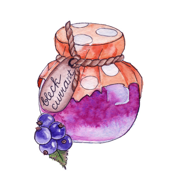 自制果酱装在罐子里。孤立。水彩图片下载