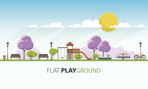 公园在春天的季节。矢量平面插图。图片下载