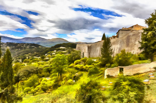 五彩斑斓的山谷小镇图片下载