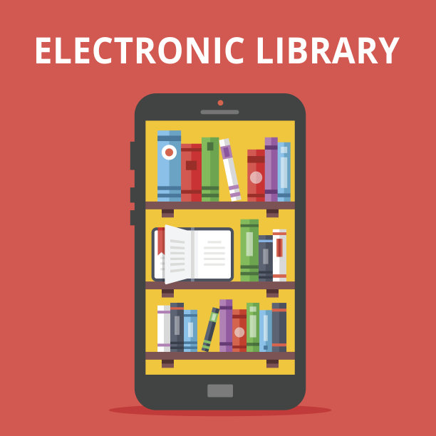 智能手机屏幕上的在线图书馆。电子图书馆。矢量平面插图图片下载