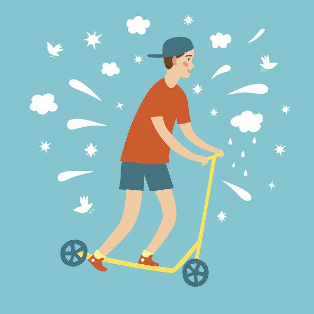 卡通男孩骑滑板车图片下载