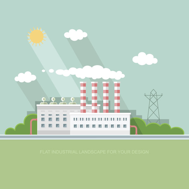 平面垃圾焚烧厂外，城市为背景。建筑工人。回收、保护自然、替代资源、焚烧炉概念。背景矢量插图图片下载