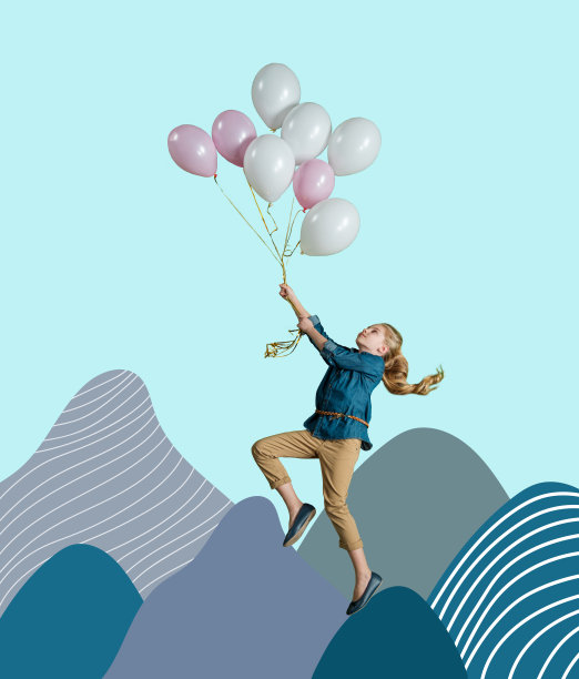 女孩飞过手绘的山图片下载