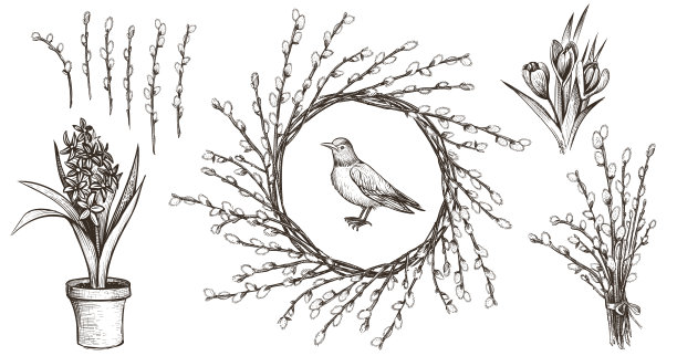 春季复古花装饰套装。图片下载