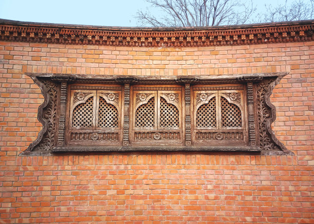 带窗户的砖墙图片下载