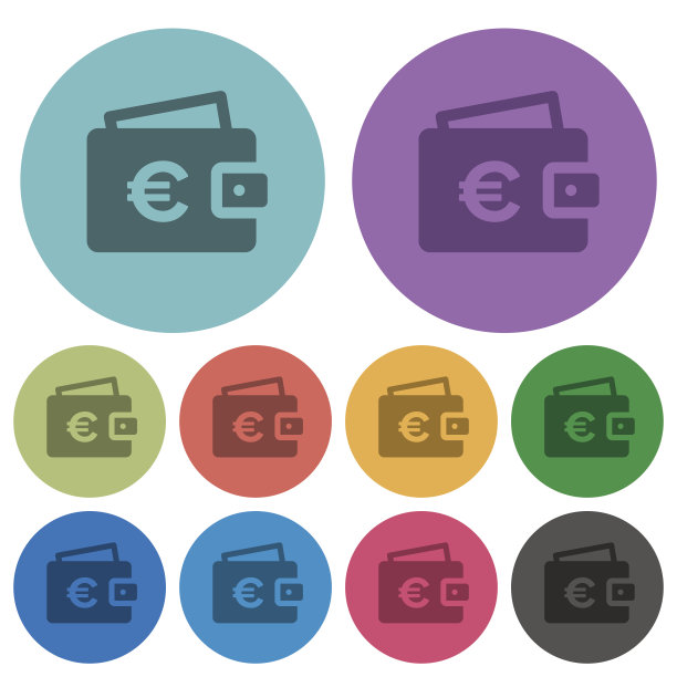 欧洲钱包颜色较深的平面图标图片下载