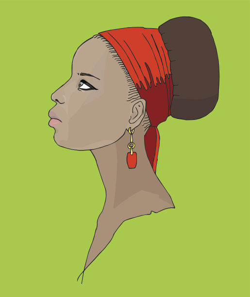 一个穿着红色头巾的黑皮肤女孩的侧面肖像图片下载