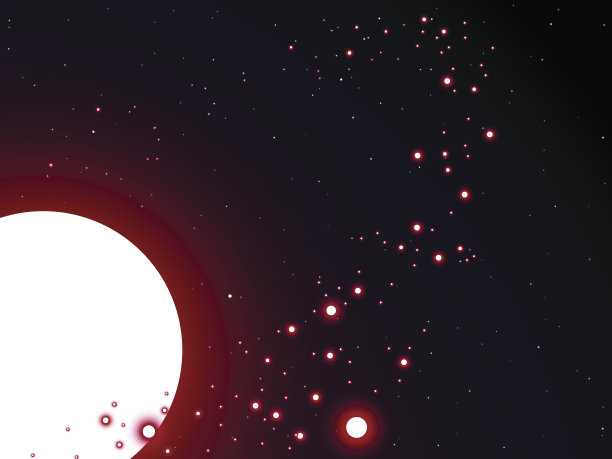 宇宙背景中的红色太阳和发光带小行星素材图片