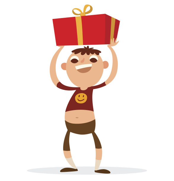 有趣的男孩有一个大的红色礼物图片下载