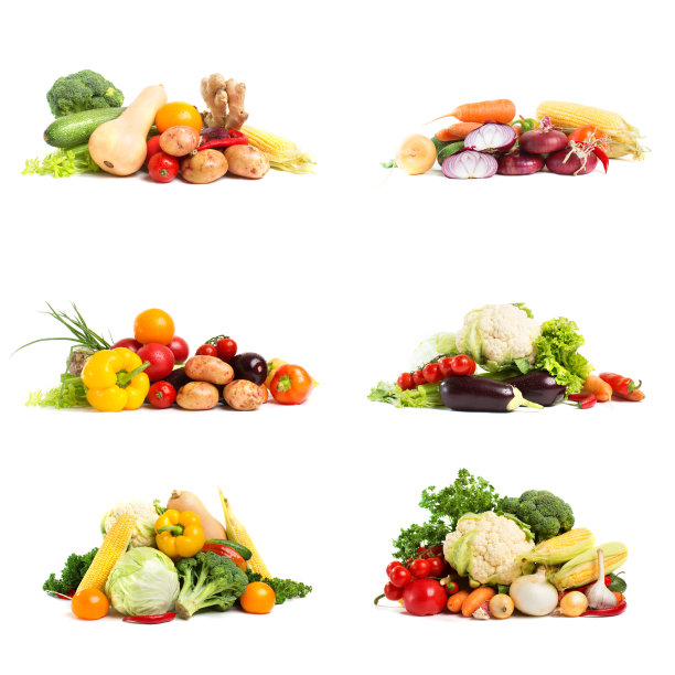 新鲜蔬菜-拼贴孤立在白色的背景图片下载