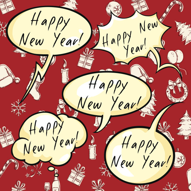 矢量组问候气泡-新年快乐。图片下载