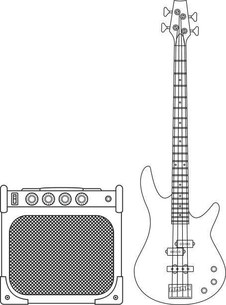 电子低音吉他和放大器图片下载