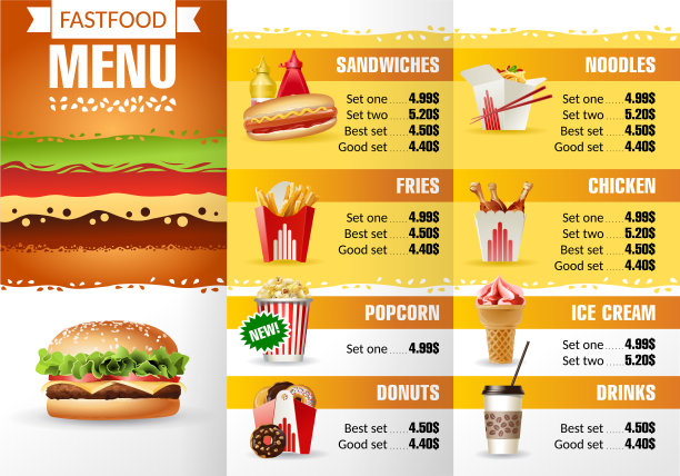 插图设计菜单快餐店。图片下载