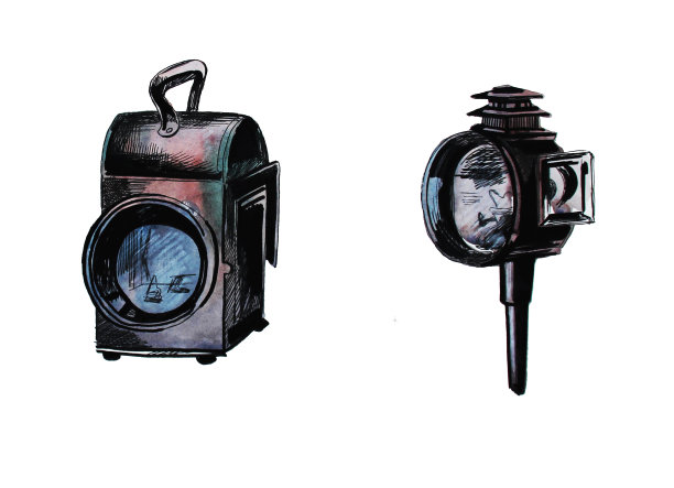 古董灯笼，手绘水彩插图图片下载