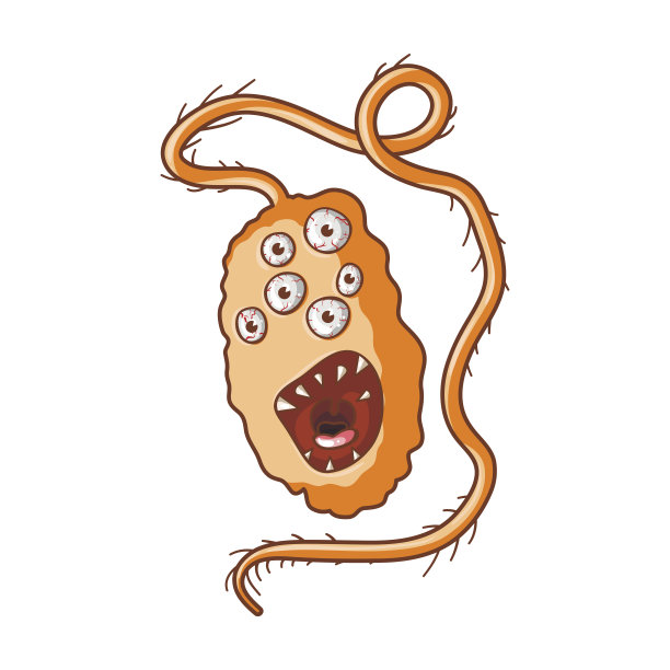 卡通风格的橙色病毒图标，在白色背景上隔离。病毒和细菌符号股票矢量插图。图片下载