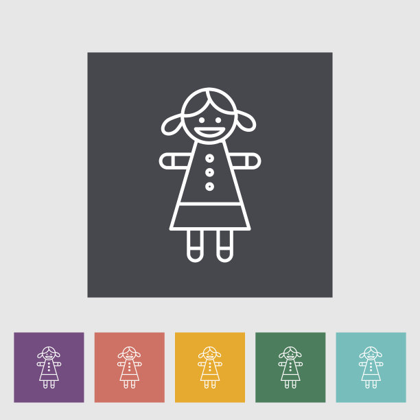 娃娃玩具矢量平面图标图片下载