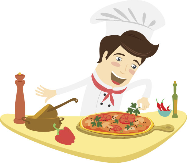 有趣的厨师在厨房里装饰披萨图片下载