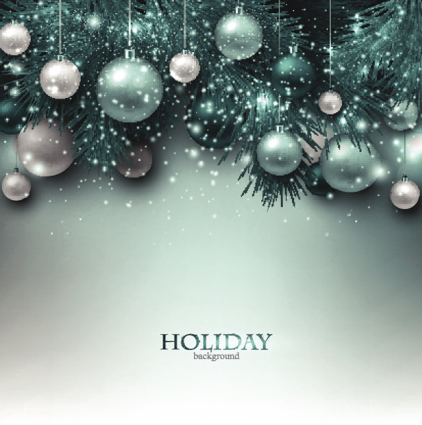 蓝色的圣诞背景与冷杉树枝和球。圣诞装饰物图片下载