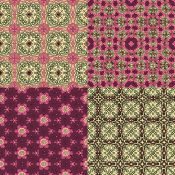 四种无缝花卉纹理图片下载