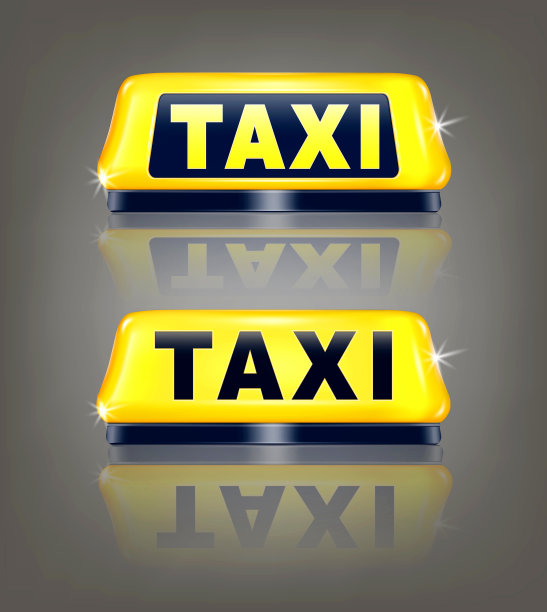 出租车标志与反射，孤立在灰色背景图片下载