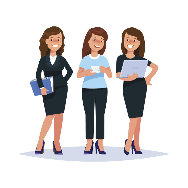 团体商务女性站在白色背景上图片下载