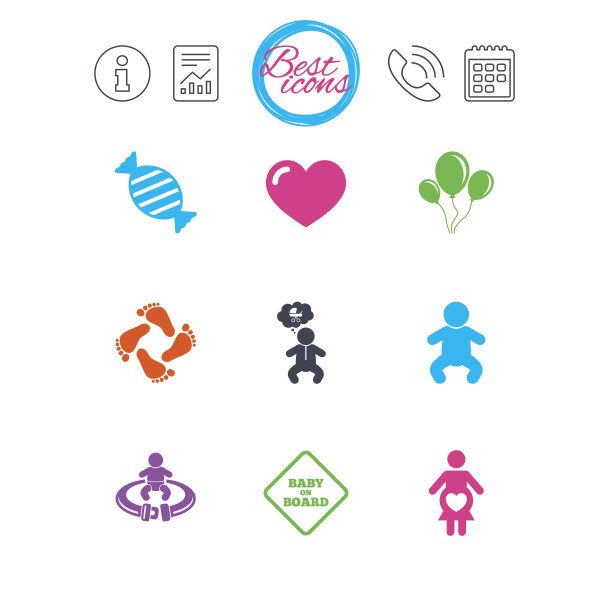 怀孕，产妇和婴儿护理图标。图片下载