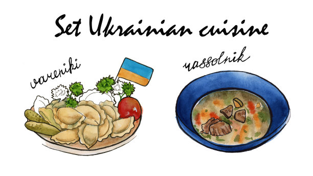 一盘乌克兰菜。孤立。水彩图片下载