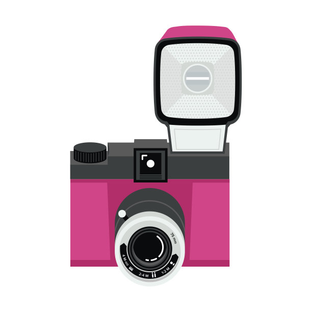 粉色和黑色的模拟塑料相机带闪光灯。平面向量插图。视图。图片下载
