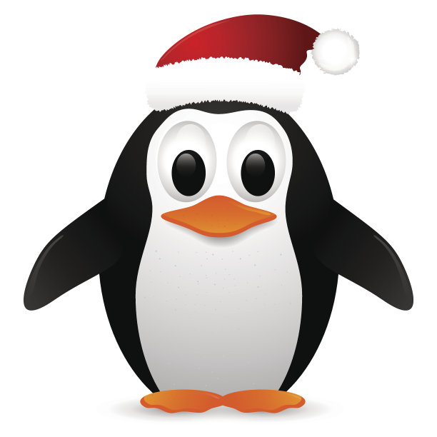 戴圣诞帽的企鹅。矢量插图。图片下载