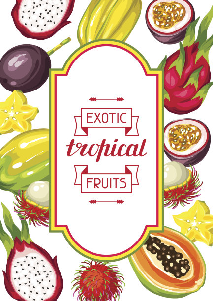 框架与异国情调的热带水果。亚洲植物图解图片下载