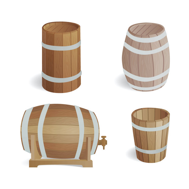 木桶复古的老风格橡木存储容器和棕色孤立的复古液体饮料对象发酵酿酒厂货物桶啤酒矢量插图图片下载