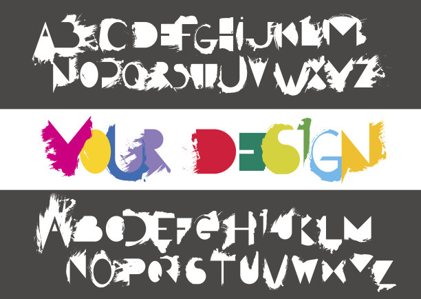 矢量字母集的资本，白色字母和它的计数器形式与涂抹半干刷子在黑色的背景。素材图片